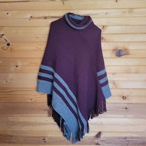 LOFT Womens Maroon & Grey Poncho, One Size
